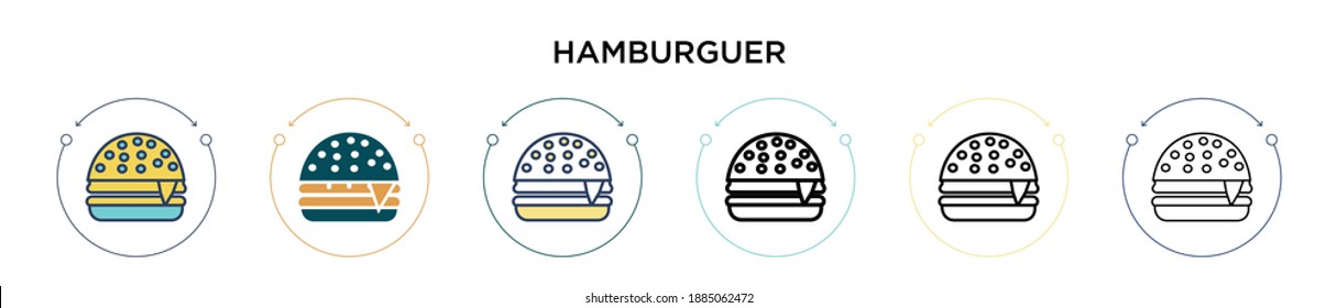 Hamburguer icon in filled, thin line, outline and stroke style. Vector illustration of two colored and black hamburguer vector icons designs can be used for mobile, ui, web