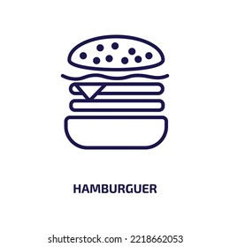 hamburguer icon from food collection. Thin linear hamburguer, restaurant, hot outline icon isolated on white background. Line vector hamburguer sign, symbol for web and mobile