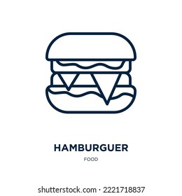 hamburguer icon from food collection. Thin linear hamburguer, snack, sandwich outline icon isolated on white background. Line vector hamburguer sign, symbol for web and mobile