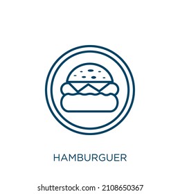 hamburguer icon. Thin linear hamburguer outline icon isolated on white background. Line vector hamburguer sign, symbol for web and mobile