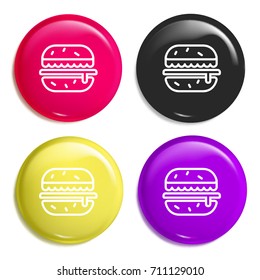 Hamburguer multi color glossy badge icon set. Realistic shiny badge icon or logo mockup