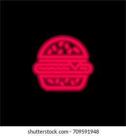 Hamburguer red glowing neon ui ux icon. Glowing sign logo vector