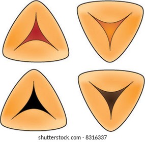 Hamentashen for Purim (Strawberry, Apricot, Poppy Seed and Chocolate) - vector