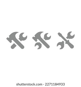 Hamer, Schraubenschlüssel und Schraubenzieher überkreuzten Vektorsymbol Set. Einstellungen, unter Bauspanner füllen Symbole.