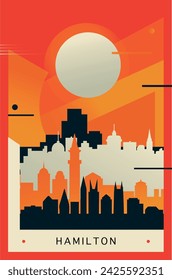 Hamilton city brutalism poster with abstract skyline, cityscape retro vector illustration. Canada, Ontario province travel front cover, brochure, flyer, leaflet, business presentation template image