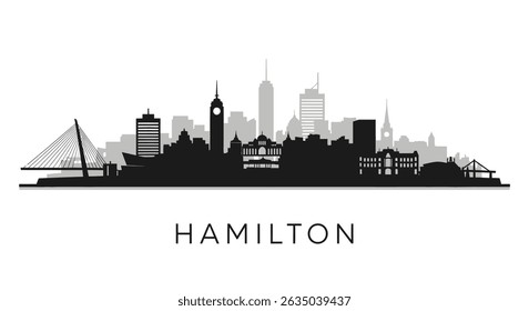 Hamilton City Skyline Silhueta com Vetor, e Preto.