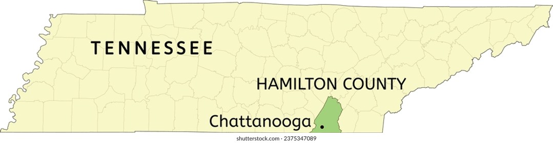 Hamilton County and city of Chattanooga location on Tennessee state map