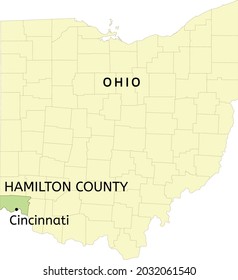 Hamilton County and city of Cincinnati location on Ohio state map