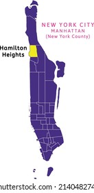 Hamilton Heights neighborhood location on map of Manhattan, New York City