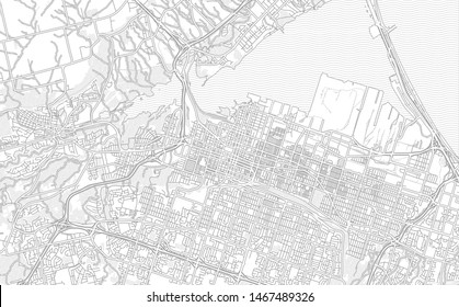 Hamilton, Ontario, Canada, bright outlined vector map with bigger and minor roads and steets created for infographic backgrounds.