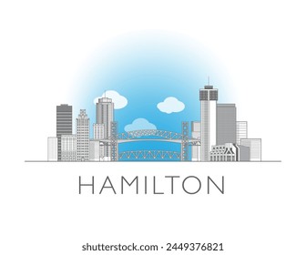 Hamilton, Ontario skyline cityscape line art style vector illustration