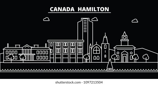 Hamilton silhouette skyline. Canada - Hamilton vector city, canadian linear architecture, buildings. Hamilton travel illustration, outline landmarks. Canada flat icons, canadian line banner