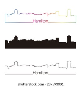 Hamilton skyline linear style with rainbow in editable vector file