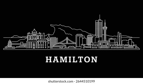 Hamilton Skyline Outline with Canada, and Black Background.