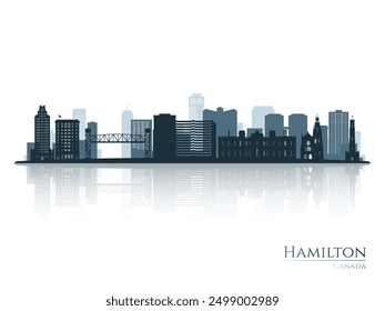 Hamilton skyline silhouette with reflection. Landscape Hamilton, Canada. Vector illustration.