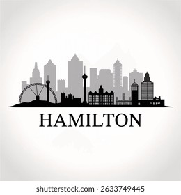 Hamilton Skyline Vetor - Silhueta da cidade industrial de Ontário com características históricas