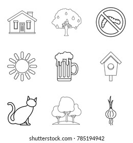 Hamlet icons set. Outline set of 9 hamlet vector icons for web isolated on white background