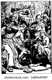 Hamlet and the players, vintage illustration