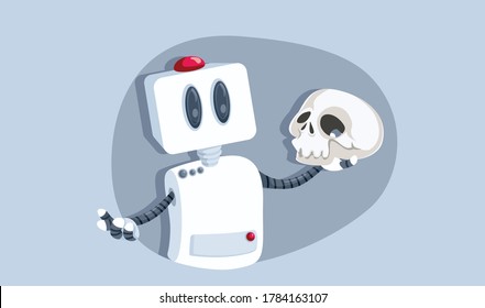 Hamlet Robot Holding Skull Asking Shakespearean Question Conceptual Illustration. Artificial intelligence philosophical inquiry of coexisting with human kind 
