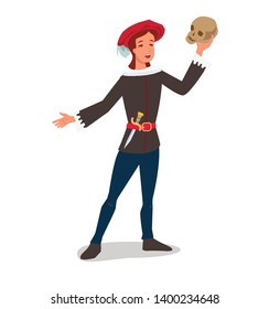 Hamlet with a skull in his hands says the famous monologue - Vector