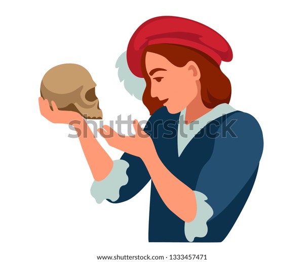 hamlet with a skull in his hands says the\
famous monologue