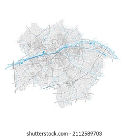 Hamm, North Rhine-Westphalia, Germany high resolution vector map with city boundaries and editable paths. White outlines for main roads. Many detailed paths. Blue shapes and lines for water.