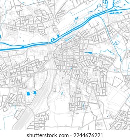 Hamm, North Rhine-Westphalia, Germany high resolution vector map with editable paths. Bright outlines for main roads. Use it for any printed and digital background. Blue shapes and lines for water.