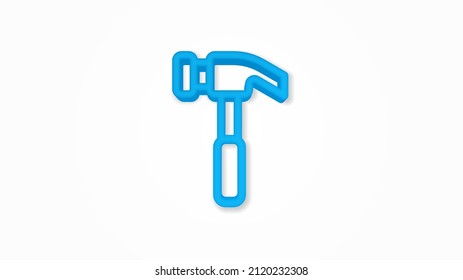Hammer 3d line flat color icon. Realistic vector illustration. Pictogram isolated. Top view. Colorful transparent shadow design.