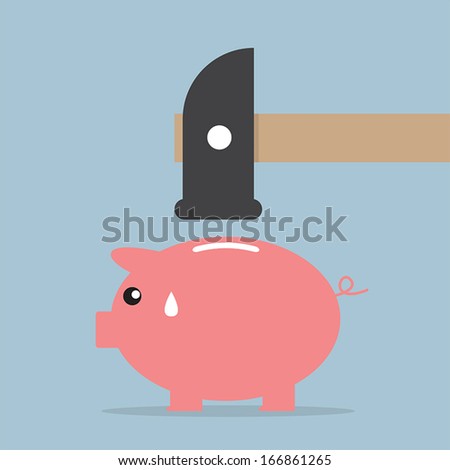 Hammer about to smash a piggy bank, VECTOR, EPS10
