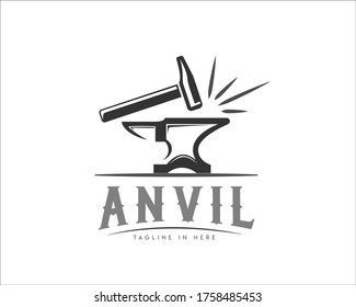 hammer anvil art blacksmith logo symbol design illustration