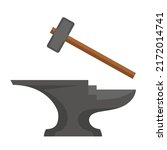 Hammer and anvil. Blacksmith tools in cartoon style.