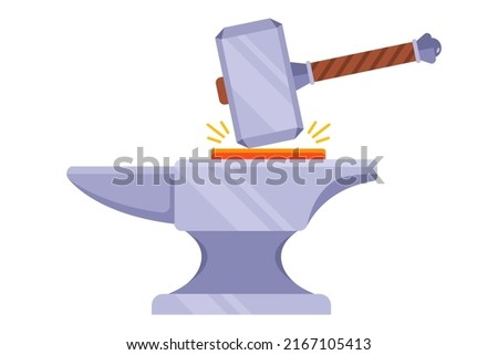 hammer and anvil. blacksmith work. forge iron. flat vector illustration.