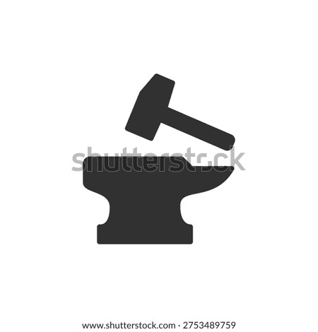 Hammer and anvil icon. Blacksmith forging and metalworking craft. Monochrome black and white symbol