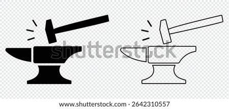 Hammer and anvil icon. Blacksmith's tool, forge attribute. Symbol of forging weapons or armor. Raster icon. Pictogram of work or hard labor. vector illustration. 
