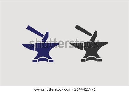 Hammer and anvil icon. Blacksmith's tool, forge attribute. Symbol of forging weapons or armor. Raster icon. Pictogram of work or hard labor. vector illustration