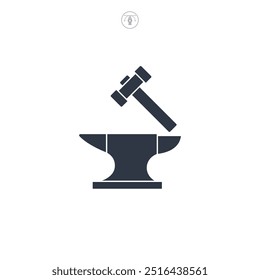 Ilustração vetorial do símbolo do martelo e do ícone da bigorna isolada no fundo branco