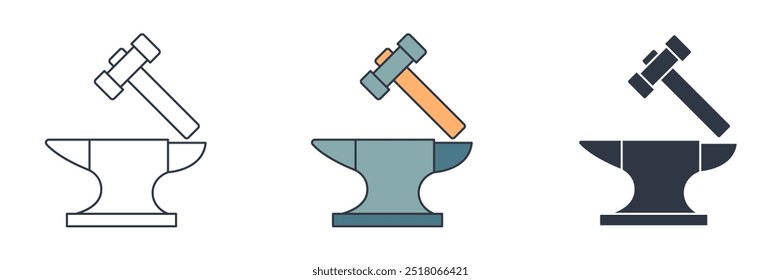 Ilustração vetorial do símbolo do martelo e do ícone da bigorna isolada no fundo branco