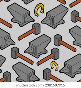 Hammer and Anvil pattern seamless. Blacksmith tool background.