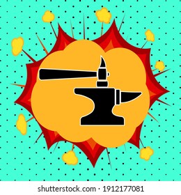 Hammer and anvil sign, pop art explosion, vector illustration for design