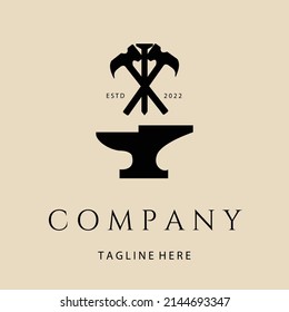 hammer anvil vintage logo, icon and symbol, with emblem vector illustration design
