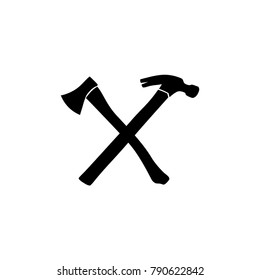 A hammer and an ax on a white background. Flat design, vector.