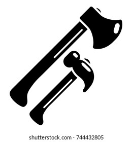 Hammer and axe icon. Simple illustration of hammer and axe vector icon for web
