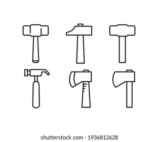 hammer and axe icons set vector