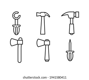 hammer, axe and screwdriver icons set
