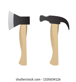 Hammer and axe set for construction. Vector illustration tool. Design renovation