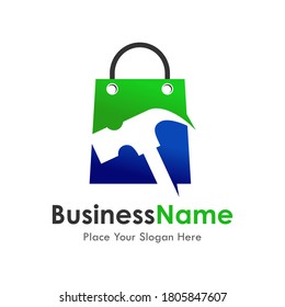 Plantilla para el logotipo del vector de la bolsa de martillo. Adecuado para negocios, web, construcción, tienda online y arte