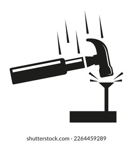 Hammer beat to nail, icon. Repair tool symbol vector illustration.