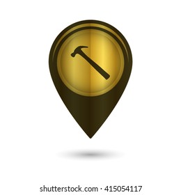 hammer - black vector icon; golden  map pointer