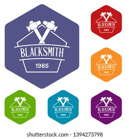 Hammer blacksmith icons vector colorful hexahedron set collection isolated on white 