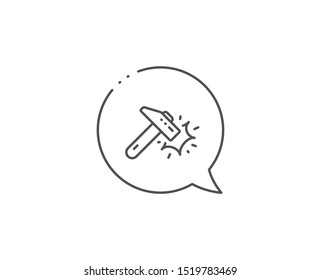 Hammer blow line icon. Chat bubble design. Crash protection sign. Repair tool symbol. Outline concept. Thin line hammer blow icon. Vector
